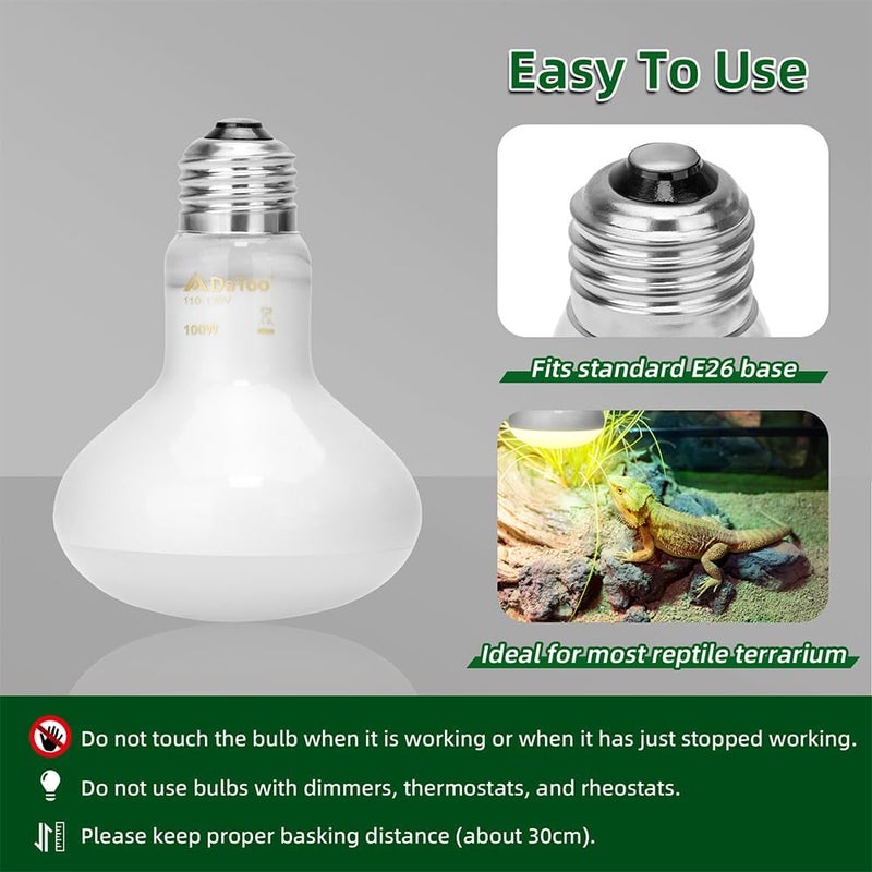 DATOO Reptile Heat Lamp 100W Amphibians Basking Light Bulb UVA Heat Lamp Bulbs Daylight Basking Spot Light for Lizards Bearded Dragon Turtles Snakes Chickens Pet Brooder (2 Pack) - Image 5